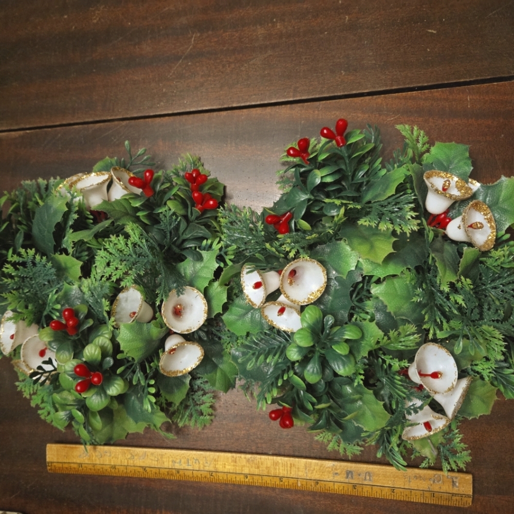 Vintage Christmas Plastic Holly Candle Wreaths